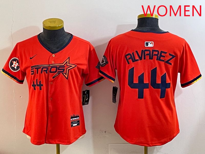 Women Houston Astros #44 Alvarez Orange Three generations Joint Name 2025 Nike MLB Jersey style 4102
